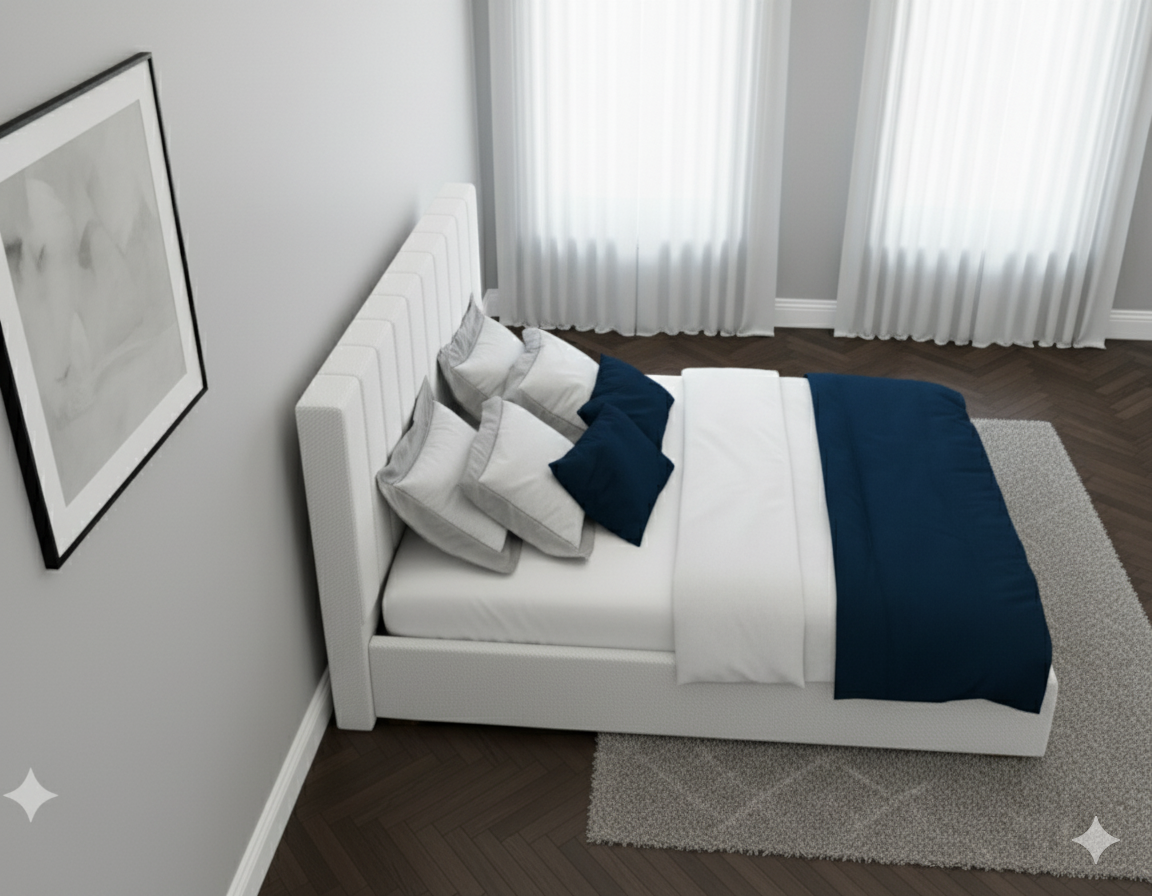 White Channel-Tufted Bed - Image 4