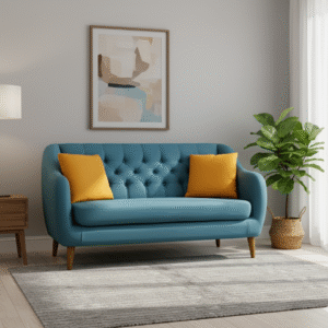 Tufted Blue Loveseat