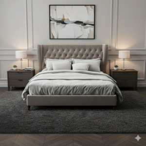 Taupe Velvet Wingback Bed