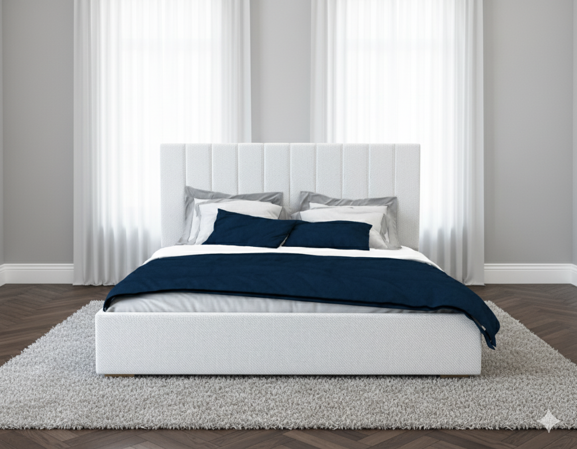 White Channel-Tufted Bed